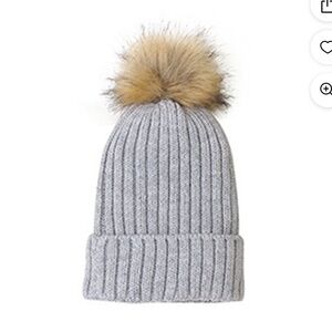 Light Grey Faux Fur PomPom Beanie